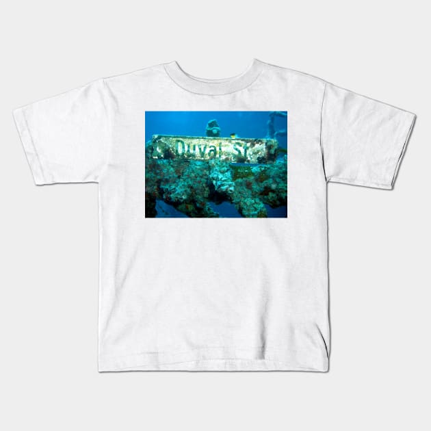 Duval Street Underwater Sign at Vandenberg Wreck Site Kids T-Shirt by Scubagirlamy